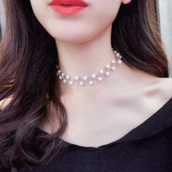 "Under the Sea" Pearl Choker Silver/Gold Necklace - Picture 7 of 7